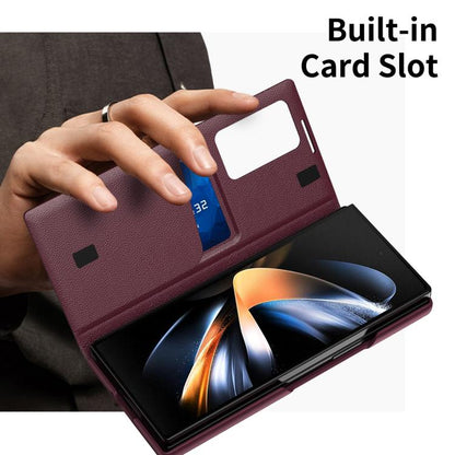 For Samsung Galaxy Z Fold4 Smart View Window Leather Phone Case with Card Slot(Red) - Galaxy Z Fold4 5G Cases by buy2fix | Online Shopping UK | buy2fix