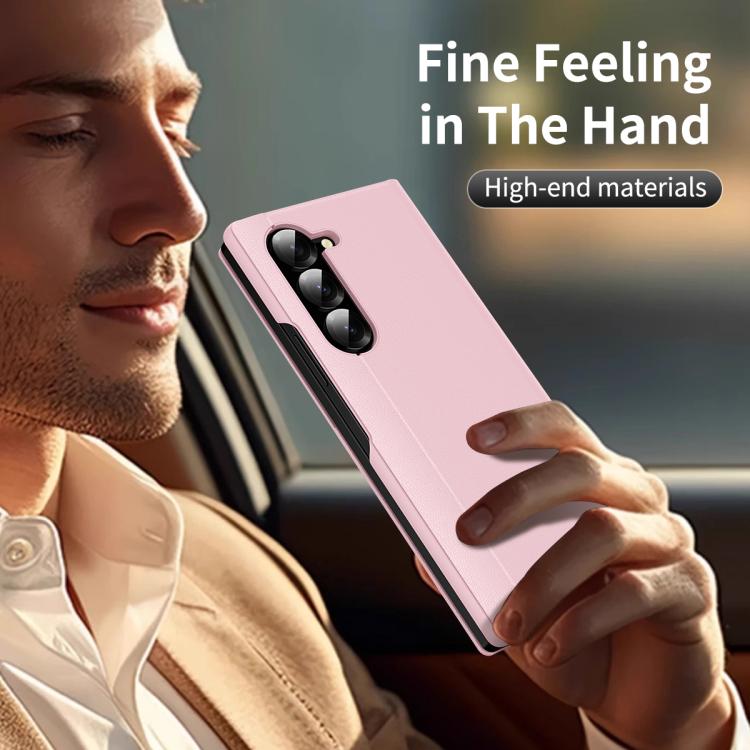 For Samsung Galaxy Z Fold5 5G Smart View Window Leather Phone Case with Card Slot(Pink) - Galaxy Z Fold5 Cases by buy2fix | Online Shopping UK | buy2fix