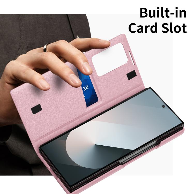 For Samsung Galaxy Z Fold5 5G Smart View Window Leather Phone Case with Card Slot(Pink) - Galaxy Z Fold5 Cases by buy2fix | Online Shopping UK | buy2fix