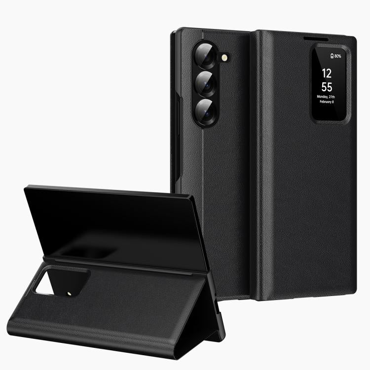 For Samsung Galaxy Z Fold5 5G Smart View Window Leather Phone Case with Card Slot(Black) - Galaxy Z Fold5 Cases by buy2fix | Online Shopping UK | buy2fix
