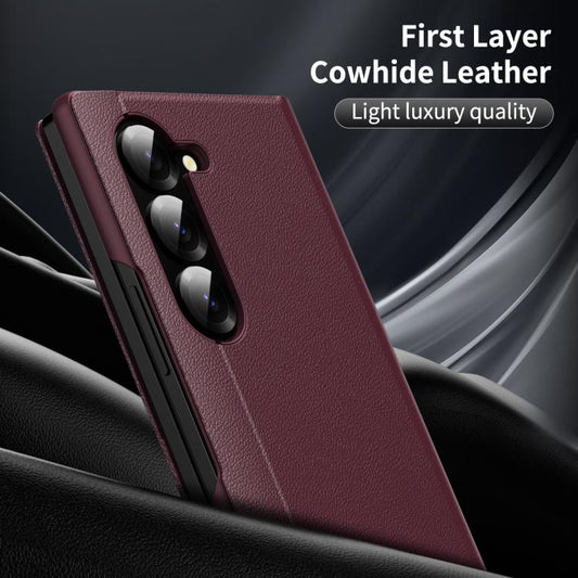 For Samsung Galaxy Z Fold5 5G Smart View Window Leather Phone Case with Card Slot(Red) - Galaxy Z Fold5 Cases by buy2fix | Online Shopping UK | buy2fix