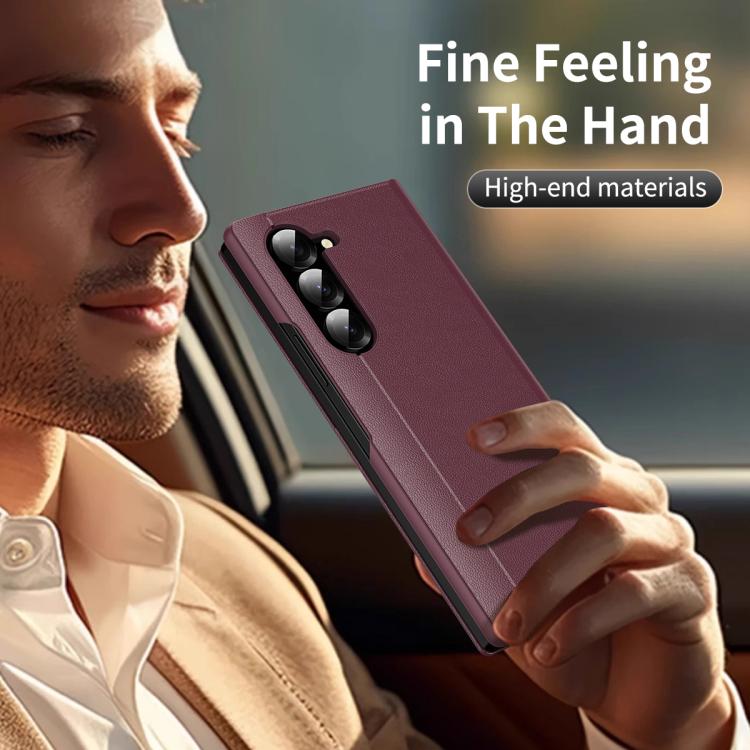 For Samsung Galaxy Z Fold5 5G Smart View Window Leather Phone Case with Card Slot(Red) - Galaxy Z Fold5 Cases by buy2fix | Online Shopping UK | buy2fix