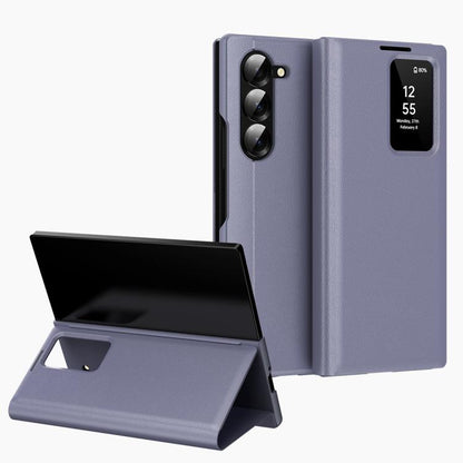 For Samsung Galaxy Z Fold5 5G Smart View Window Leather Phone Case with Card Slot(Purple) - Galaxy Z Fold5 Cases by buy2fix | Online Shopping UK | buy2fix