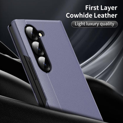 For Samsung Galaxy Z Fold5 5G Smart View Window Leather Phone Case with Card Slot(Purple) - Galaxy Z Fold5 Cases by buy2fix | Online Shopping UK | buy2fix