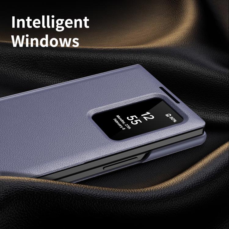 For Samsung Galaxy Z Fold5 5G Smart View Window Leather Phone Case with Card Slot(Purple) - Galaxy Z Fold5 Cases by buy2fix | Online Shopping UK | buy2fix
