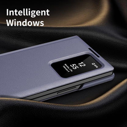 For Samsung Galaxy Z Fold5 5G Smart View Window Leather Phone Case with Card Slot(Purple) - Galaxy Z Fold5 Cases by buy2fix | Online Shopping UK | buy2fix