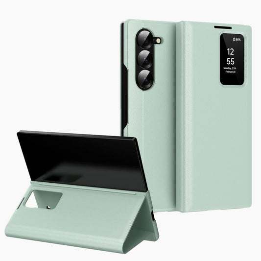 For Samsung Galaxy Z Fold5 5G Smart View Window Leather Phone Case with Card Slot(Green) - Galaxy Z Fold5 Cases by buy2fix | Online Shopping UK | buy2fix