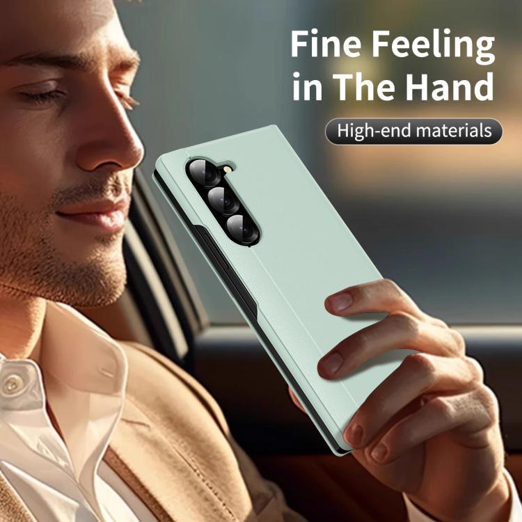 For Samsung Galaxy Z Fold5 5G Smart View Window Leather Phone Case with Card Slot(Green) - Galaxy Z Fold5 Cases by buy2fix | Online Shopping UK | buy2fix