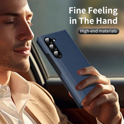 For Samsung Galaxy Z Fold6 5G Smart View Window Leather Phone Case with Card Slot(Blue) - Galaxy Z Fold6 5G Cases by buy2fix | Online Shopping UK | buy2fix