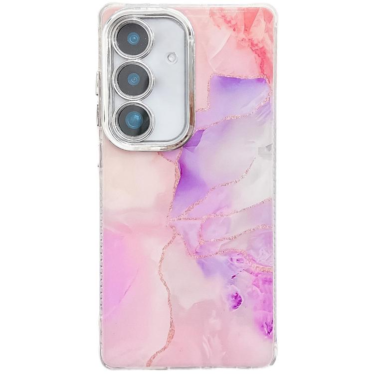 For Samsung Galaxy S25 5G Electroplated Marble Texture Phone Case(Pink Purple M4) by buy2fix
