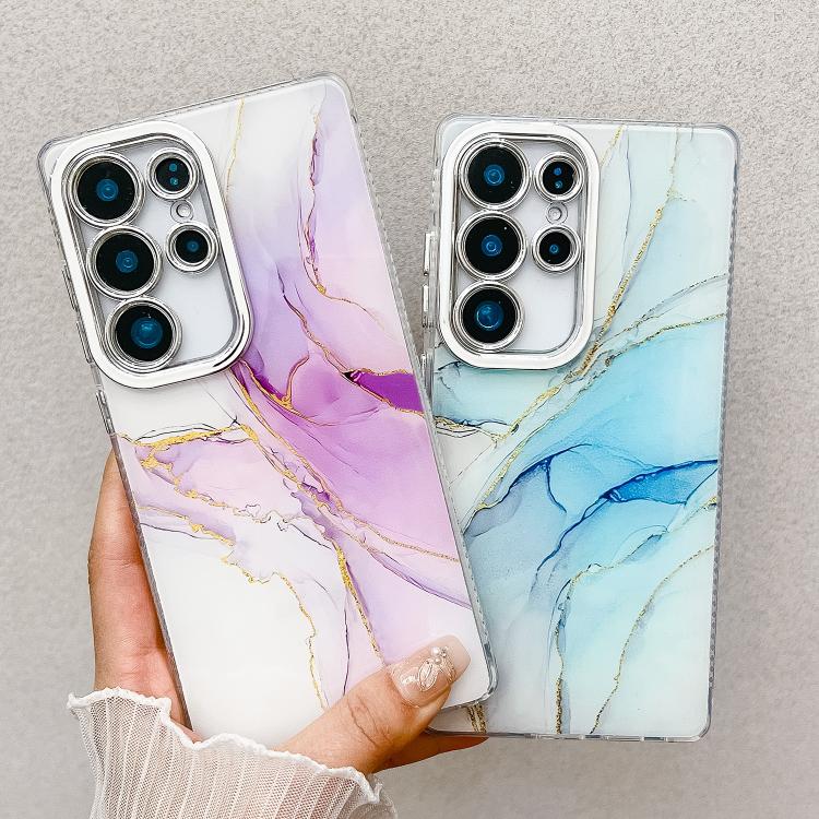 For Samsung Galaxy S25+ 5G Electroplated Marble Texture Phone Case(Red M7) by buy2fix