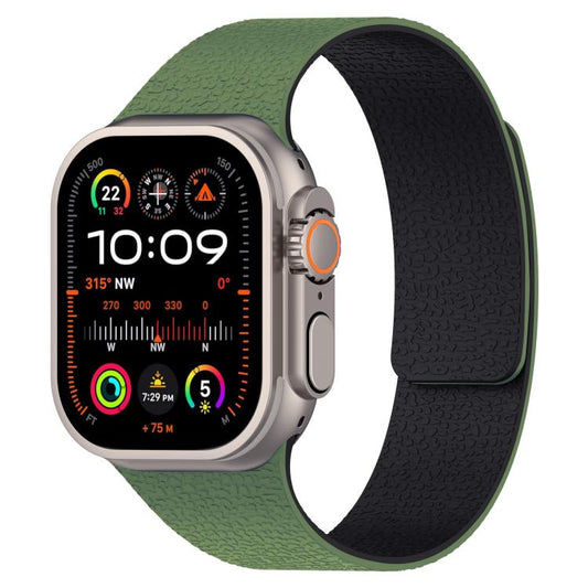 For Apple Watch 46mm / 49mm / 45mm / 44mm Litchi Texture Magnetic Silicone Watch Band(Green Black) - Watch Bands by buy2fix | Online Shopping UK | buy2fix