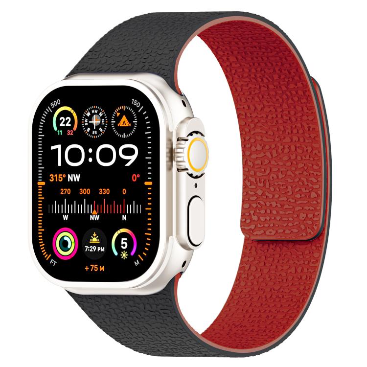 For Apple Watch 46mm / 49mm / 45mm / 44mm Litchi Texture Magnetic Silicone Watch Band(Black Red) - Watch Bands by buy2fix | Online Shopping UK | buy2fix