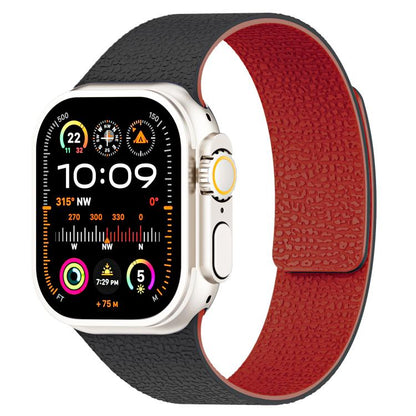 For Apple Watch 46mm / 49mm / 45mm / 44mm Litchi Texture Magnetic Silicone Watch Band(Black Red) - Watch Bands by buy2fix | Online Shopping UK | buy2fix