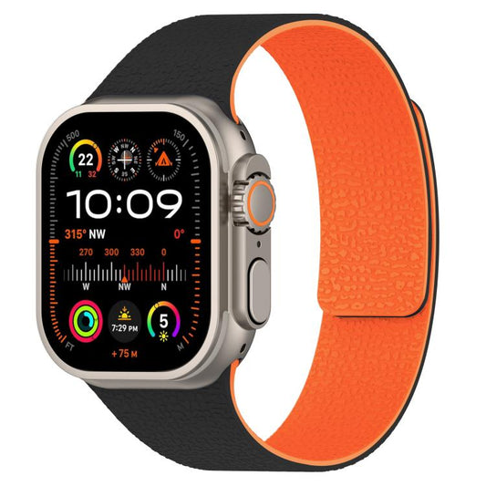 For Apple Watch 46mm / 49mm / 45mm / 44mm Litchi Texture Magnetic Silicone Watch Band(Black Orange) - Watch Bands by buy2fix | Online Shopping UK | buy2fix