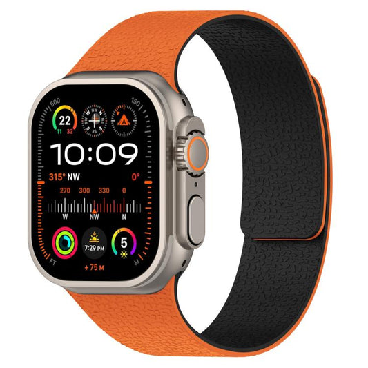 For Apple Watch 42mm / 41mm / 40mm / 38mm Litchi Texture Magnetic Silicone Watch Band(Orange Black) - Watch Bands by buy2fix | Online Shopping UK | buy2fix