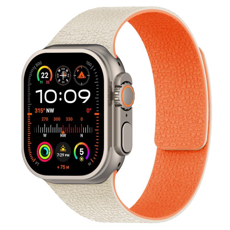 For Apple Watch 42mm / 41mm / 40mm / 38mm Litchi Texture Magnetic Silicone Watch Band(Starlight Orange) - Watch Bands by buy2fix | Online Shopping UK | buy2fix
