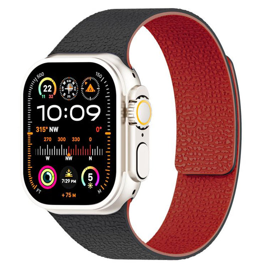 For Apple Watch 42mm / 41mm / 40mm / 38mm Litchi Texture Magnetic Silicone Watch Band(Black Red) - Watch Bands by buy2fix | Online Shopping UK | buy2fix