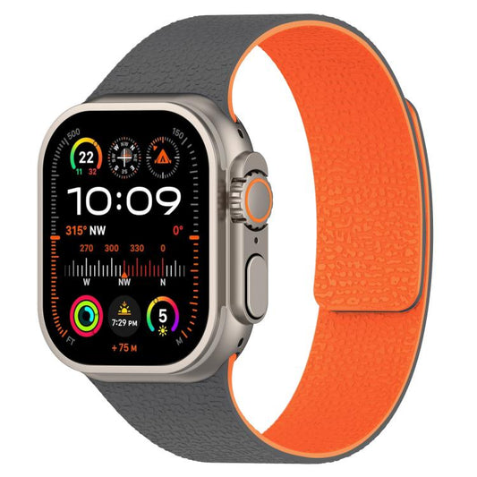For Apple Watch 42mm / 41mm / 40mm / 38mm Litchi Texture Magnetic Silicone Watch Band(Gray Orange) - Watch Bands by buy2fix | Online Shopping UK | buy2fix