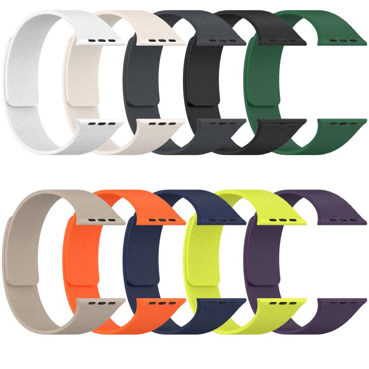 For Apple Watch 42mm / 41mm / 40mm / 38mm Litchi Texture Magnetic Silicone Watch Band(Milk Tea White) - Watch Bands by buy2fix | Online Shopping UK | buy2fix