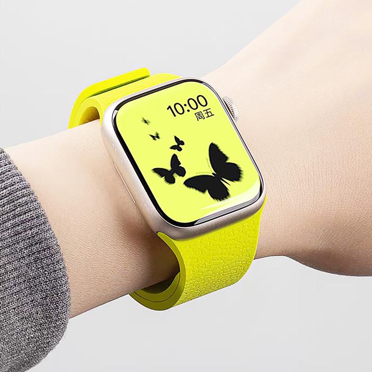 For Apple Watch 42mm / 41mm / 40mm / 38mm Litchi Texture Magnetic Silicone Watch Band(Starry Sky Lime) - Watch Bands by buy2fix | Online Shopping UK | buy2fix