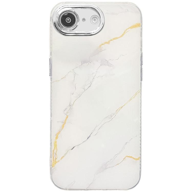 For iPhone 16e Electroplated Marble Texture Phone Case(Gold White M1) - iPhone 16e Cases by buy2fix | Online Shopping UK | buy2fix