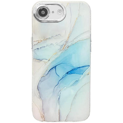 For iPhone 16e Electroplated Marble Texture Phone Case(Light Blue M5) - iPhone 16e Cases by buy2fix | Online Shopping UK | buy2fix