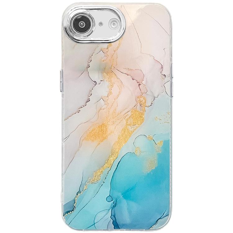 For iPhone 16e Electroplated Marble Texture Phone Case(Yellow Green M13) - iPhone 16e Cases by buy2fix | Online Shopping UK | buy2fix