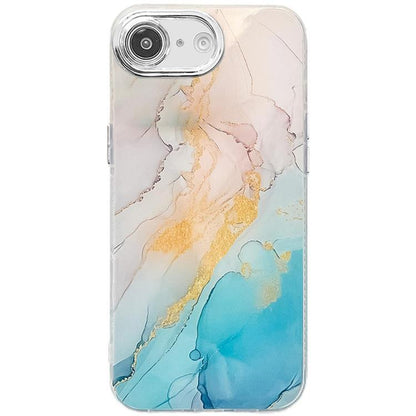 For iPhone 16e Electroplated Marble Texture Phone Case(Yellow Green M13) - iPhone 16e Cases by buy2fix | Online Shopping UK | buy2fix