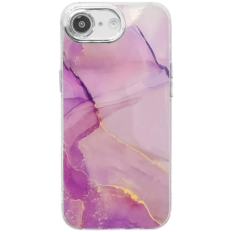 For iPhone 16e Electroplated Marble Texture Phone Case(Gold Purple Red M15) - iPhone 16e Cases by buy2fix | Online Shopping UK | buy2fix