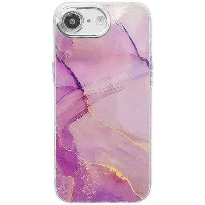 For iPhone 16e Electroplated Marble Texture Phone Case(Gold Purple Red M15) - iPhone 16e Cases by buy2fix | Online Shopping UK | buy2fix