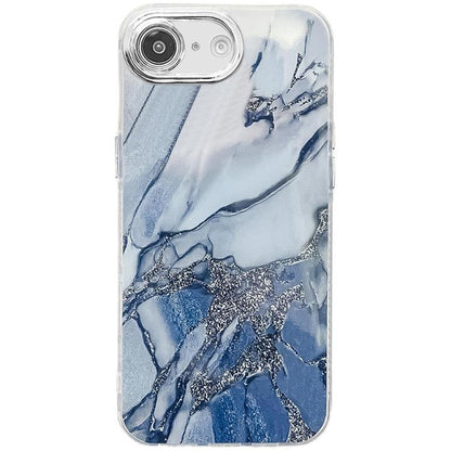 For iPhone 16e Electroplated Marble Texture Phone Case(Navy Blue M17) - iPhone 16e Cases by buy2fix | Online Shopping UK | buy2fix