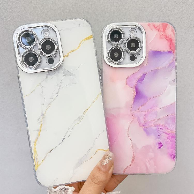 For iPhone 16e Electroplated Marble Texture Phone Case(Blue Purple M10) - iPhone 16e Cases by buy2fix | Online Shopping UK | buy2fix