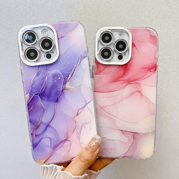 For iPhone 16e Electroplated Marble Texture Phone Case(Blue Purple M10) - iPhone 16e Cases by buy2fix | Online Shopping UK | buy2fix
