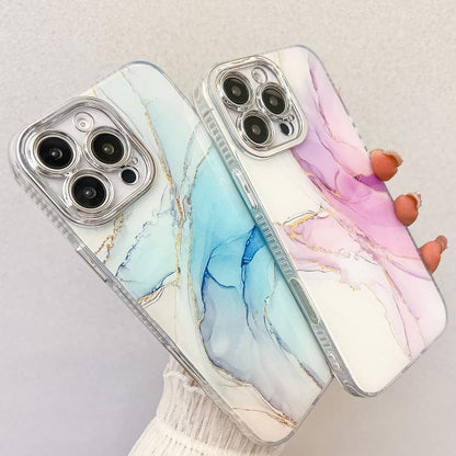 For iPhone 16e Electroplated Marble Texture Phone Case(Blue Purple M10) - iPhone 16e Cases by buy2fix | Online Shopping UK | buy2fix