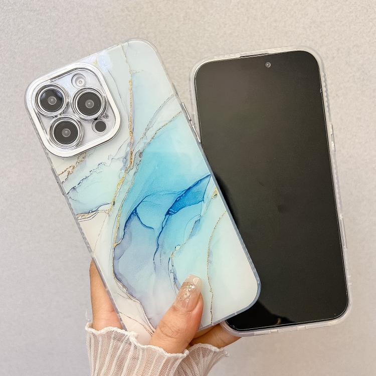 For iPhone 16e Electroplated Marble Texture Phone Case(Blue Purple M10) - iPhone 16e Cases by buy2fix | Online Shopping UK | buy2fix