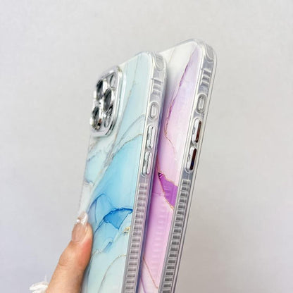 For iPhone 16e Electroplated Marble Texture Phone Case(Blue Purple M10) - iPhone 16e Cases by buy2fix | Online Shopping UK | buy2fix