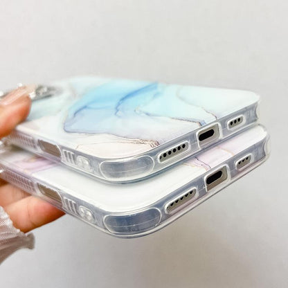 For iPhone 16e Electroplated Marble Texture Phone Case(Blue Purple M10) - iPhone 16e Cases by buy2fix | Online Shopping UK | buy2fix