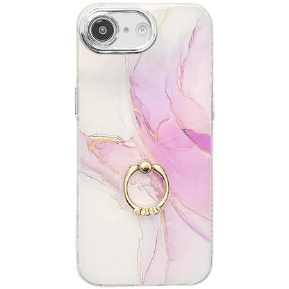 For iPhone 16e Electroplated Marble Texture Ring Holder Phone Case(Light Purple S6) - iPhone 16e Cases by buy2fix | Online Shopping UK | buy2fix