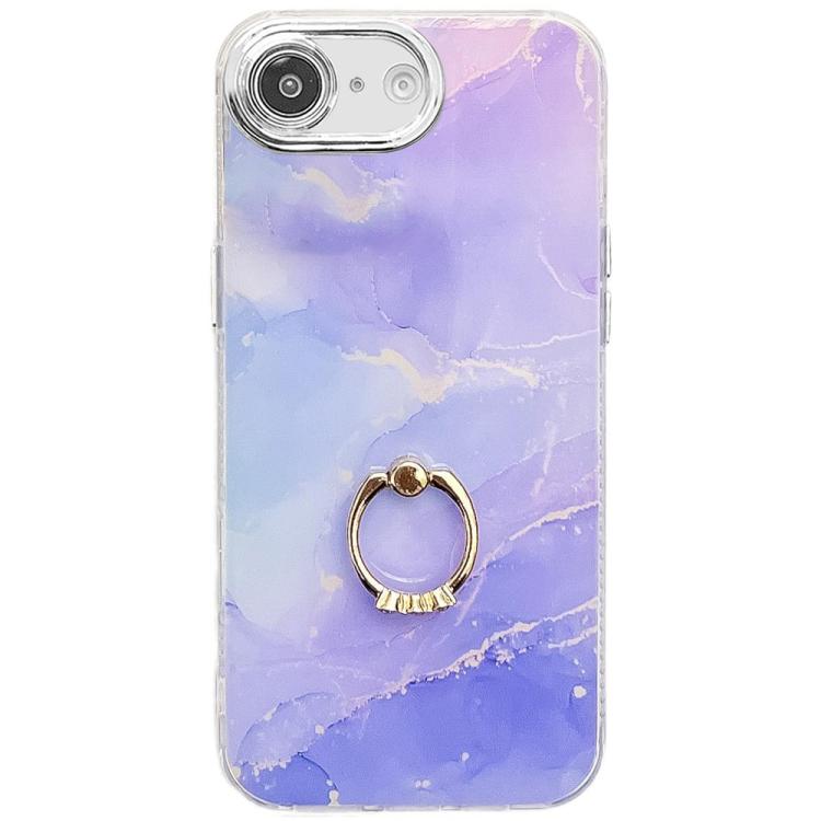 For iPhone 16e Electroplated Marble Texture Ring Holder Phone Case(Blue Purple S10) - iPhone 16e Cases by buy2fix | Online Shopping UK | buy2fix