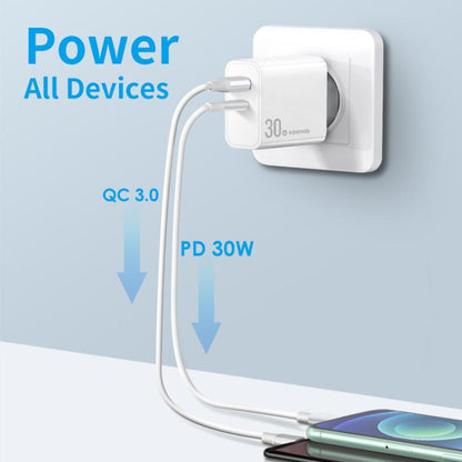 NORTHJO NOPD3002 USB-C / Type-C PD 30W + QC3.0 USB Dual Port Wall Fast Charger EU Plug(White) - USB Charger by NORTHJO | Online Shopping UK | buy2fix