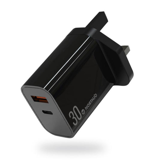 NORTHJO NOPD3002 USB-C / Type-C PD 30W + QC3.0 USB Dual Port Wall Fast Charger UK Plug(Black) - USB Charger by NORTHJO | Online Shopping UK | buy2fix