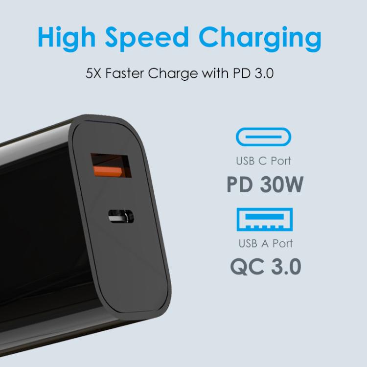NORTHJO NOPD3002 USB-C / Type-C PD 30W + QC3.0 USB Dual Port Wall Fast Charger UK Plug(Black) - USB Charger by NORTHJO | Online Shopping UK | buy2fix
