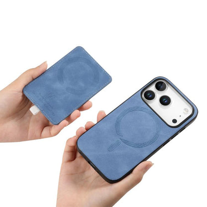 For iPhone 17 Pro Retro Cross Leather Ring Side Insert Card Bag MagSafe Phone Case(Blue) - iPhone 17 Pro Cases by buy2fix | Online Shopping UK | buy2fix