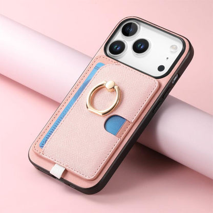 For iPhone 17 Pro Retro Cross Leather Ring Side Insert Card Bag MagSafe Phone Case(Pink) - iPhone 17 Pro Cases by buy2fix | Online Shopping UK | buy2fix