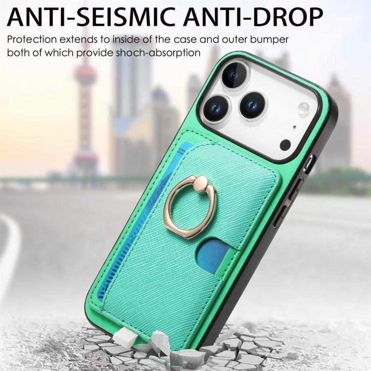 For iPhone 17 Pro Retro Cross Leather Ring Side Insert Card Bag MagSafe Phone Case(Green) - iPhone 17 Pro Cases by buy2fix | Online Shopping UK | buy2fix