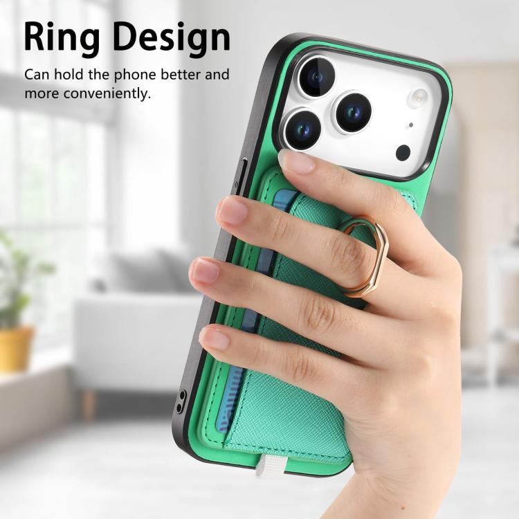 For iPhone 17 Pro Retro Cross Leather Ring Side Insert Card Bag MagSafe Phone Case(Green) - iPhone 17 Pro Cases by buy2fix | Online Shopping UK | buy2fix