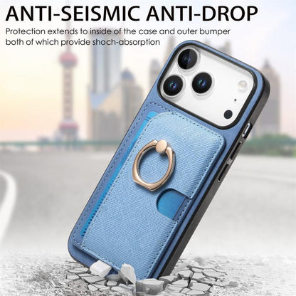 For iPhone 17 Pro Max Retro Cross Leather Ring Side Insert Card Bag MagSafe Phone Case(Blue) - iPhone 17 Pro Max Cases by buy2fix | Online Shopping UK | buy2fix