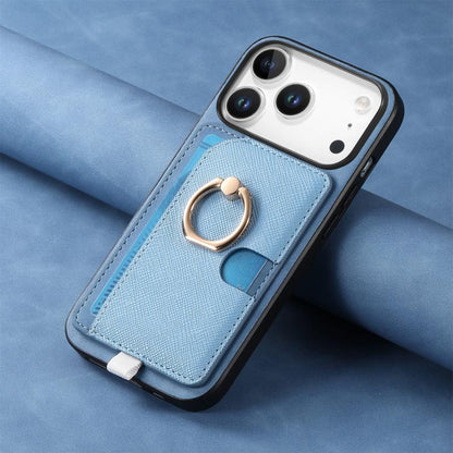 For iPhone 17 Pro Max Retro Cross Leather Ring Side Insert Card Bag MagSafe Phone Case(Blue) - iPhone 17 Pro Max Cases by buy2fix | Online Shopping UK | buy2fix