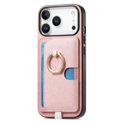 For iPhone 17 Pro Max Retro Cross Leather Ring Side Insert Card Bag MagSafe Phone Case(Pink) - iPhone 17 Pro Max Cases by buy2fix | Online Shopping UK | buy2fix